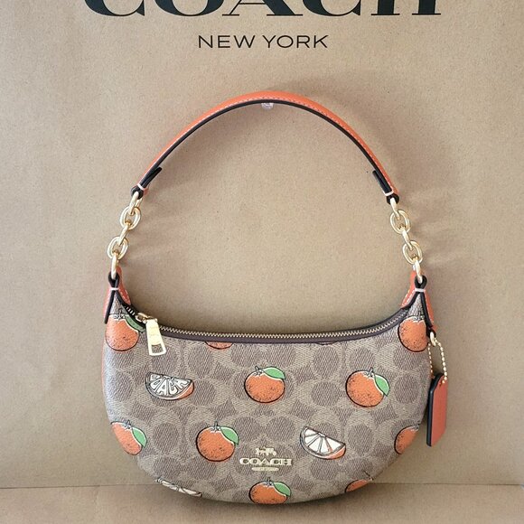 Coach CBA78 Mini Payton Signature Orange Handbag Tan Multi - Picture 1 of 8
